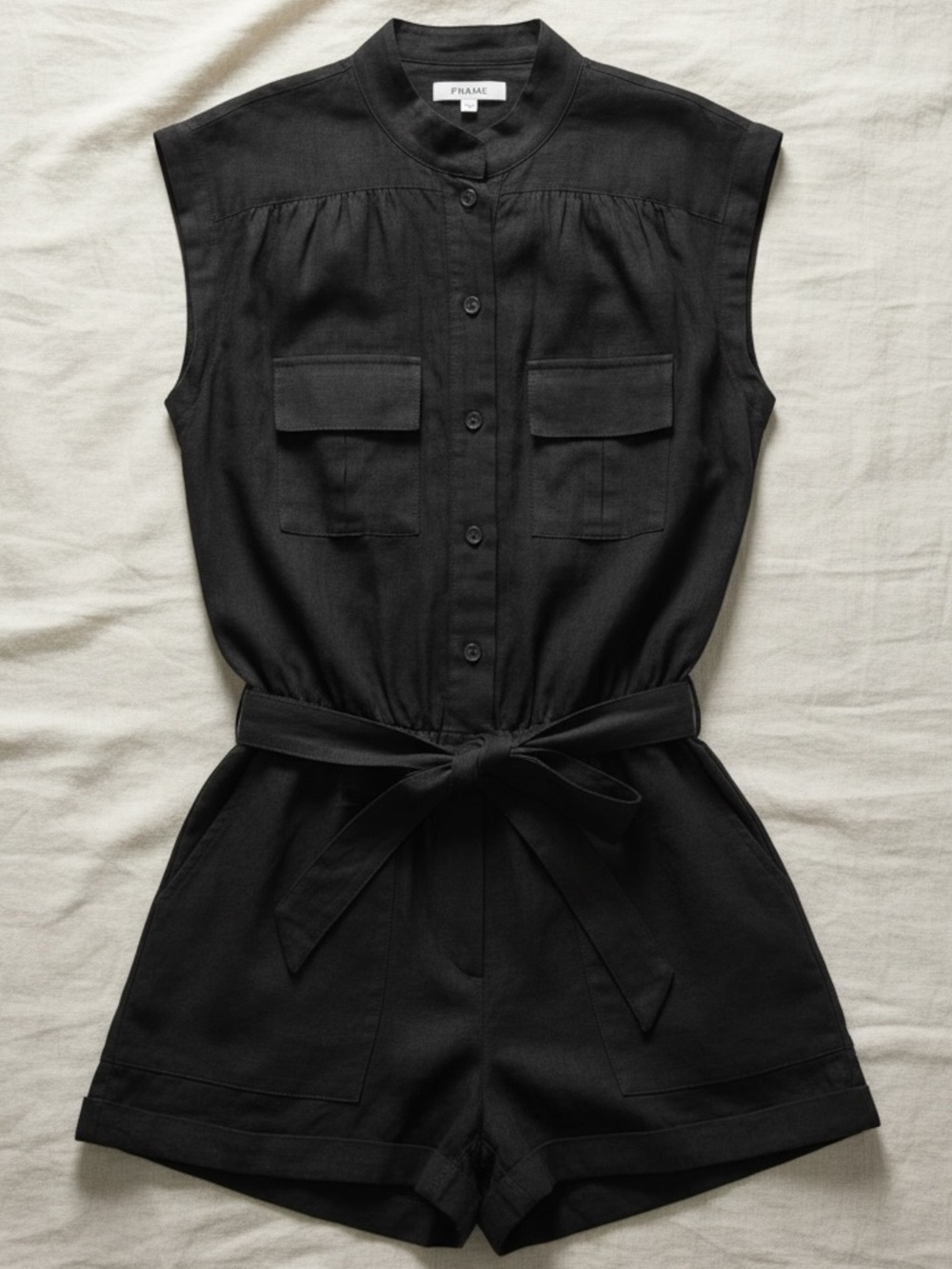 FRAME 100% Linen Romper Black NWOT Size M